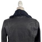 Free People Drape Front Coated Waxed Denim Moto Cropped Jacket Black Zip Cuffs 4 Photo 9