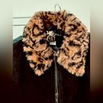 Vintage In Sport Suede Vest with Leopard Print Fuzzy Collar Zip Down Size Small Black Photo 1
