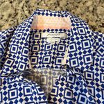 Foxcroft  Blue and White Geometric Button Down Shirt Photo 3