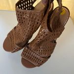 LC Lauren Conrad Braided Woven Design Stacked Heel Sling Back Brown Heel Size 7 Photo 3