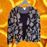Notations  Black Velvet with Gold Flower Cardigan with Attached Velvet Top Size L Photo 0