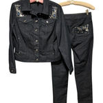Chico's  Platinum Dark Wash Denim Jean Embellished Jacket Pant Lot 2 XS/S Photo 0
