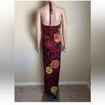 Alice + Olivia  Silk V-Neck Halter Top Maxi Dress Red Orange Roses Size Large Photo 3