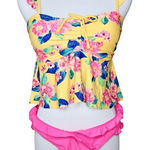 Arizona Jeans Arizona Jean Yellow Pink Cried Ruffle Tankini Floral 2pc Swimsuit LARGE Poolcore Photo 0