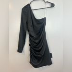 Lulus NWT Happy Hour Chic Black Satin Ruched One-Shoulder Mini Dress Size XS Photo 1