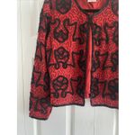 Stenay Womens Small Red Silk Black Beaded Bolero Jacket Holiday Event Glam Photo 5
