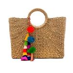 JadeTribe Square Basket Handbag Purse in Pink with Fringe Tassel Tan Photo 0