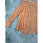 Free People  Women's Medium Peach‎ Crochet Trim Long Sleeve Button Down Top Photo 5