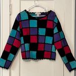 SMH Botique vtg leather rainbow patchwork crochet jacket size large *flaw Pink Photo 0