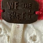 Free People  Bohemian Embroidered Eyelet Baseball Raglan Tee Top Small Red Cream Photo 8