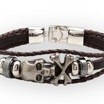 Steeltime ☠︎︎ Skull Crossbones Braid Multi Wrap Leather ☠︎︎ Black Brown ☠︎︎ Photo 0
