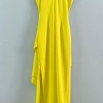 Belle Badgley Mischka NWT Cara Halter Neck Ruched Side Slit Yellow Sheath Gown Photo 2