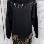 Victoria Jones Vintage 90s Floral Beaded Cowl Neck Tunic Sweater Black Medium Photo 0