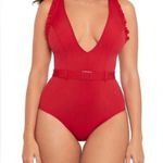 NWOT Skinny Dippers Swimwear Jelly Beans Cinch Ruffle Sleeve One Piece Swimsuit Red Photo 1