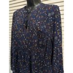 Old Navy  Navy/Multi Floral/Paisley Long Sleeve Tie/Tassel Neck Blouse Sz‎ Small Photo 1