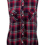 Rails Sleeveless Button Down Plaid Top Red & Navy & Black Size Medium Photo 0