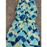 J. McLaughlin  Dolly Catalina Cloth Sleeveless Dress Belted Green/Blue Print XS Photo 6