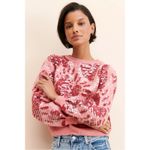 Farm Rio  Pink Hearts Sequin Sweater Size Large Pink Red Valentines Day Heart Photo 5