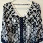 Alya  Women’s Blue White Geometric Lace 3 Quarter Sleeve Mini Dress Formal Event Photo 5