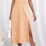 Polka Dot Print Split Thigh Halter Dress Orange Size L Photo 0