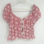 One Clothing  Womens Cottagecore Gingham Tie Front Puff Sleeve Babydoll Top XL Photo 1