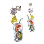 Tropical Cocktail Earrings Beaded Dangle Posts Lemon Lime Cruise Island … Yellow Photo 8
