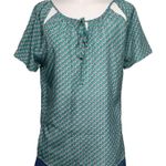 Tulle Green Elephant Pink Keyhole Blouse Size S Short Sleeve Boho Top Photo 0