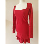 Forever 21 Dress Size M Red Bodycon Longsleeve Ruffle Hem Women Knee Len… Photo 4