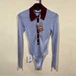 NWT Self Portrait Blue Viscose Knit Bodysuit size small Photo 12