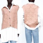 ZARA Pink Jewel Button Pointelle Knit Vest Small Oversized Sweater Rhinestone Photo 12