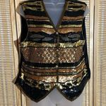 Modi Vintage 1980s or 1990s Gold Black Sequined and Beaded Silk Vest Medium Photo 0