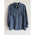 Jones New York  Women’s‎ Size 6 Linen Long Sleeve Button Up Top Blue 2 Pockets Photo 3
