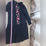 Kate Spade  Black Floral Broome Street Embroidered Ruffle Mixed Media Mini‎ Dress Photo 5