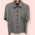 Funky 80’s oversized houndstooth blouse pocket black white Size L Photo 0