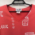 COPA CABANA 3/4 Sleeve Fish Print Womens Top Size Large Coral Orange Beachy USA Photo 1