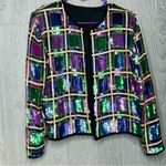 Vintage sequin / silk color block shiney blazer jacket unique era style shirt Blue Photo 2