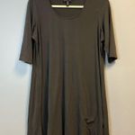 Eileen Fisher  Top Grey (Bark) Scoop Neck Elbow Sleeve Tunic Mini Dress Sz L EUC Photo 3