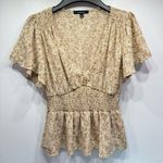 Ambiance Boho Dainty Floral Low V Neck Smocked Waist Flutter Sleeve Blouse Size L Photo 5