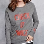 Victoria's Secret Victoria’s Secret Check It Twice Crew Neck Sweatshirt in Grey Size Medium‎ Photo 0