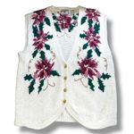 Vintage Lecomte Hand Knit Sweater Vest Sleeveless Cardigan Floral Button Down XL Pink Photo 7