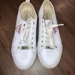 Guess  Leather Size 8.5 Catching White Red Triangle Women’s Sneakers. Preloved Photo 2