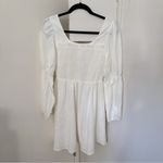 White square neck puff sleeve casual a line mini dress Photo 1