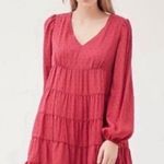 Urban Outfitters  Red Wine Long Sleeve Tiered Textured Babydoll Dress Size Medium Photo 0