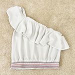 Candie's Ivory One Shoulder Ruffle Crop Top Photo 0