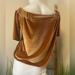 Sun & Shadow  Velvet Off Shoulder Top Gold XS Photo 2