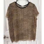 IRO Lamb skin animal print crew neck raw hem & sleeves T-shirt tan brown medium Photo 11