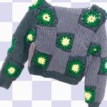 Handmade Flowers Stars Knit Puff Sleeves Cardigan Photo 1