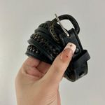 Vintage Unisex Black Leather Western Country Braided Whipstitch Band Skinny Belt Photo 0