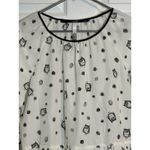 Kensie Women's Black And White Short Sleeve Owl Blouse, Polyester, Super Cute, S Photo 1