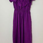 Trina Turk  Out of Office Play Linen Dress Size Small Purple Ruffles Midi Photo 1